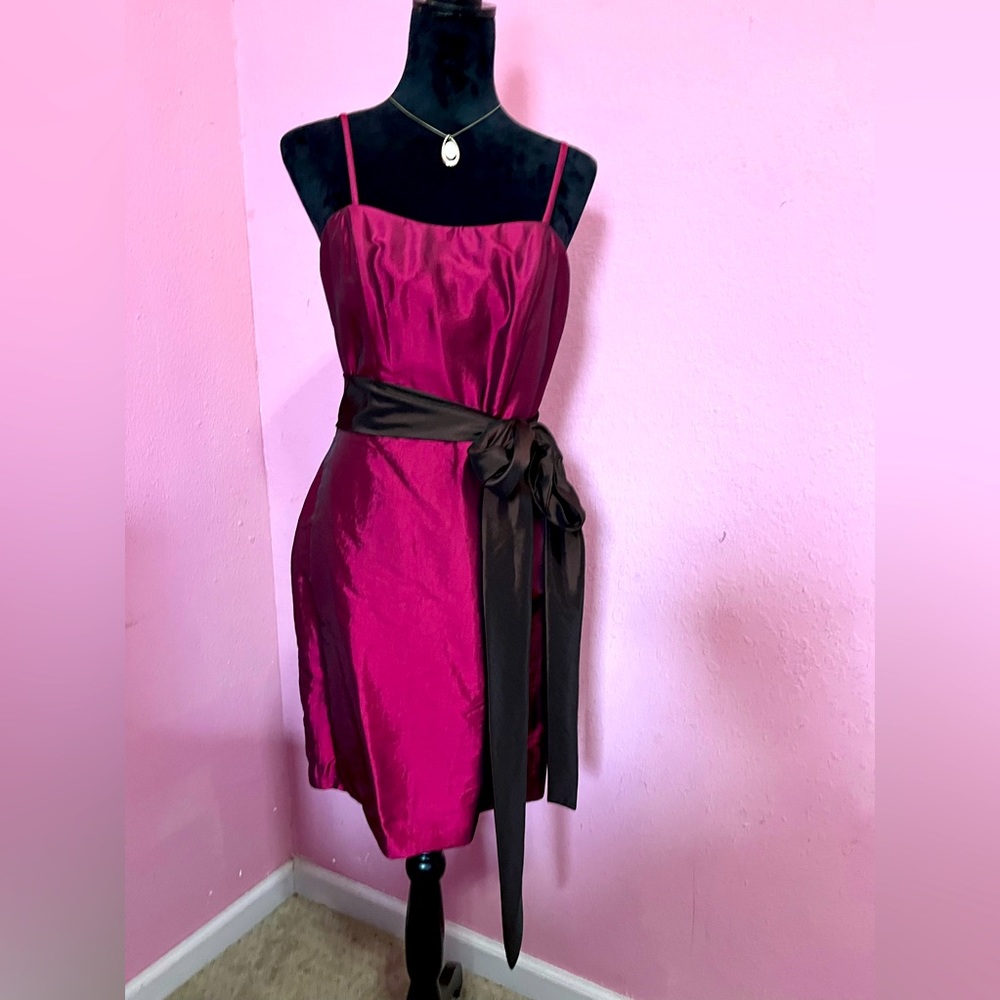 DaVinci Plum Formal Dress with Dramatic Waist Sash.